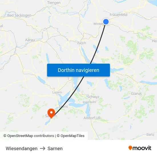 Wiesendangen to Sarnen map