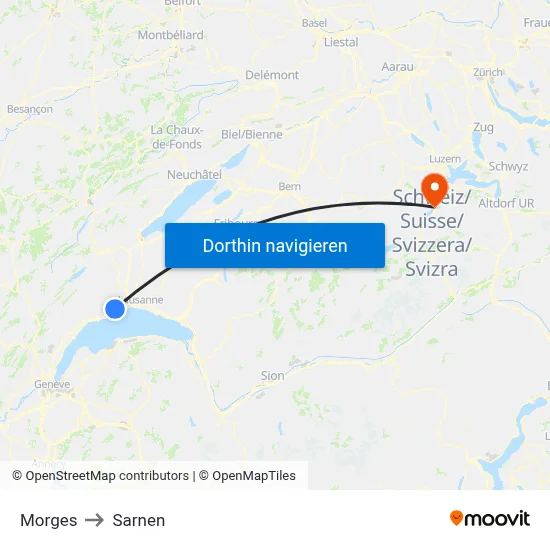 Morges to Sarnen map