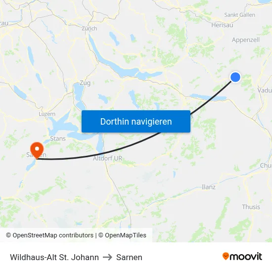 Wildhaus-Alt St. Johann to Sarnen map