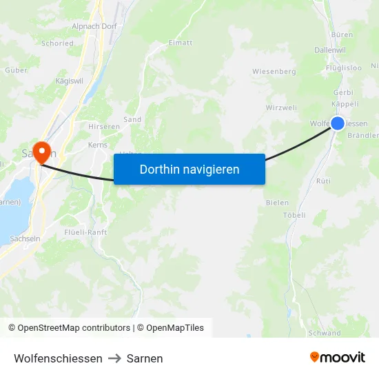 Wolfenschiessen to Sarnen map