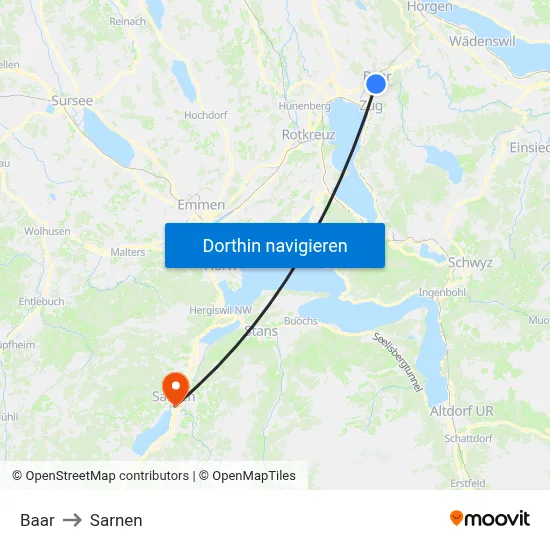 Baar to Sarnen map