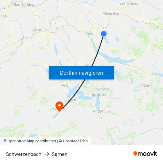 Schwerzenbach to Sarnen map