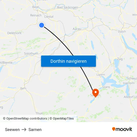 Seewen to Sarnen map