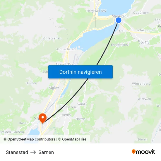 Stansstad to Sarnen map