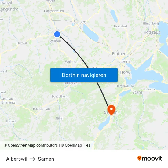 Alberswil to Sarnen map