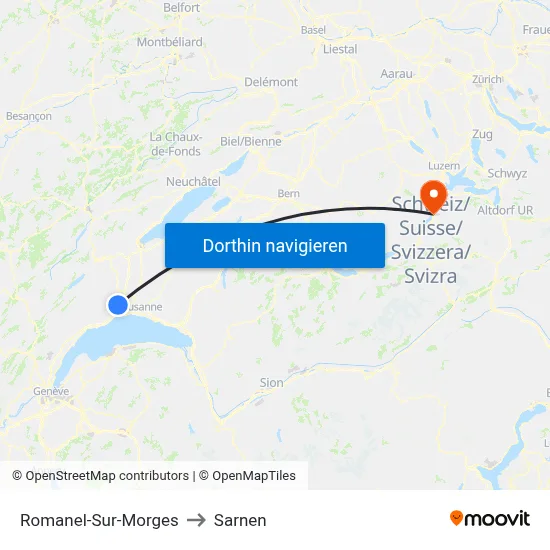 Romanel-Sur-Morges to Sarnen map