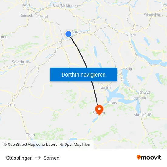 Stüsslingen to Sarnen map