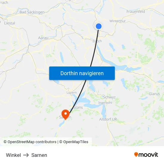 Winkel to Sarnen map