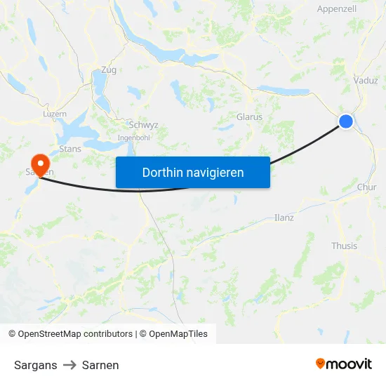 Sargans to Sarnen map