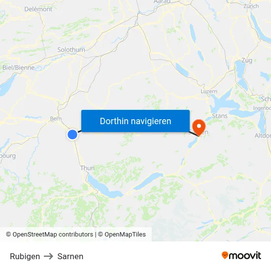 Rubigen to Sarnen map