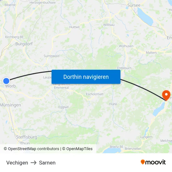 Vechigen to Sarnen map