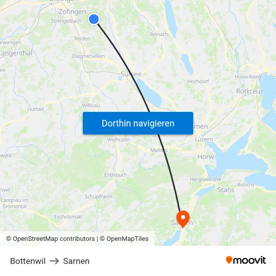 Bottenwil to Sarnen map
