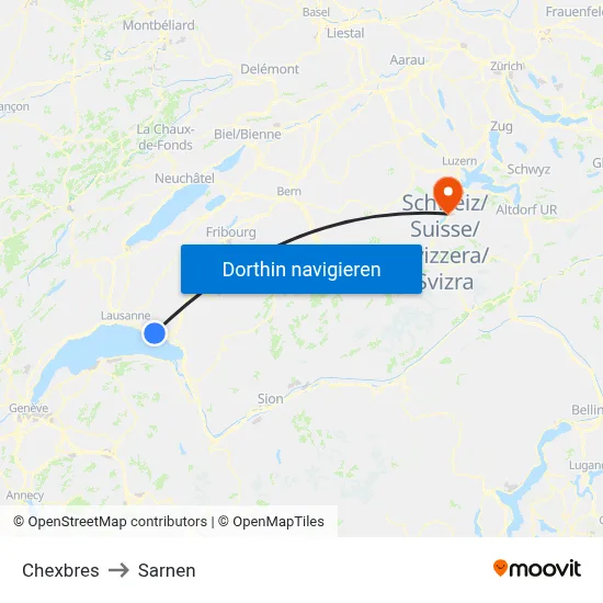 Chexbres to Sarnen map