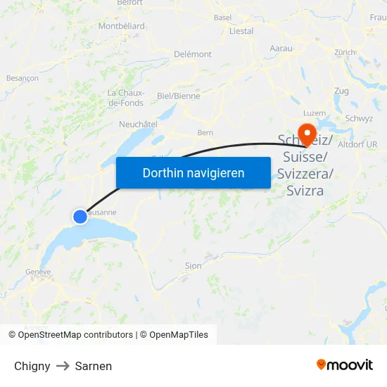 Chigny to Sarnen map