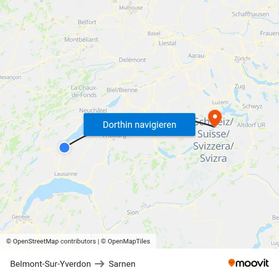Belmont-Sur-Yverdon to Sarnen map