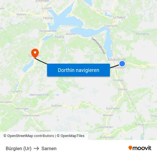 Bürglen (Ur) to Sarnen map