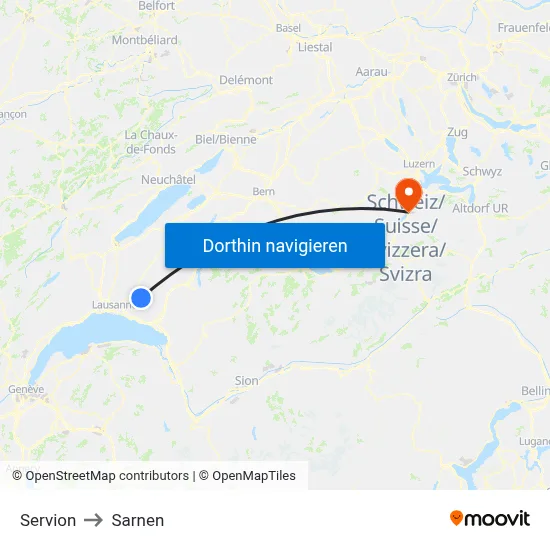 Servion to Sarnen map