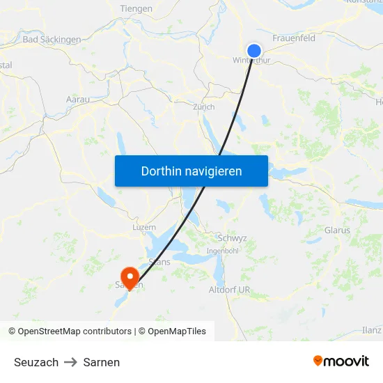Seuzach to Sarnen map