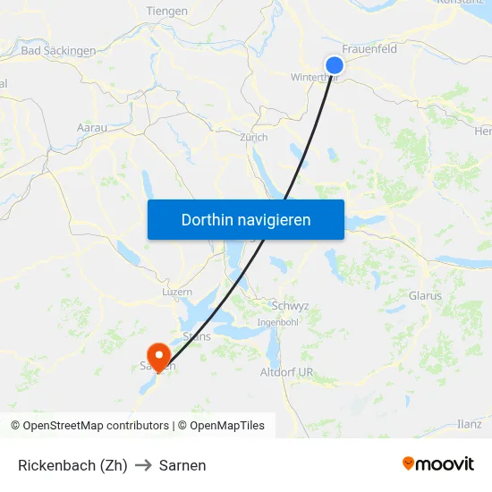 Rickenbach (Zh) to Sarnen map