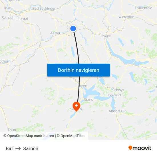 Birr to Sarnen map