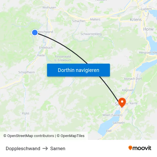 Doppleschwand to Sarnen map
