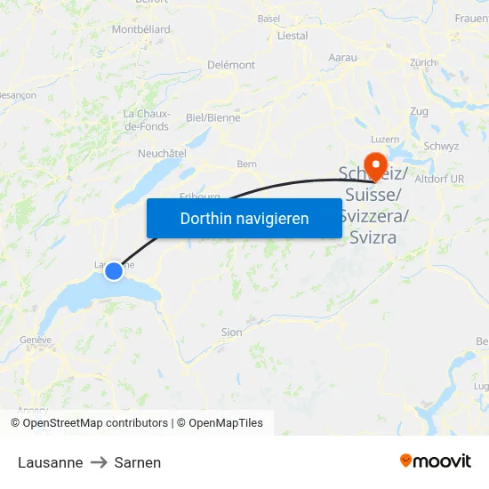 Lausanne to Sarnen map