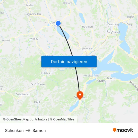 Schenkon to Sarnen map