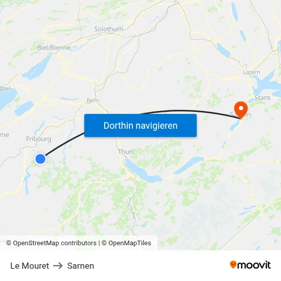 Le Mouret to Sarnen map