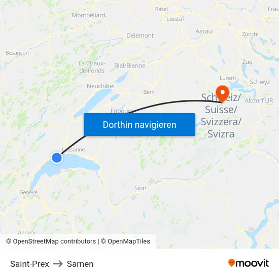 Saint-Prex to Sarnen map