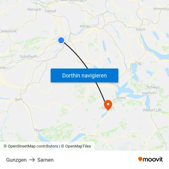 Gunzgen to Sarnen map