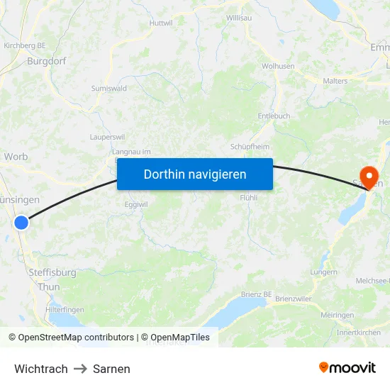 Wichtrach to Sarnen map