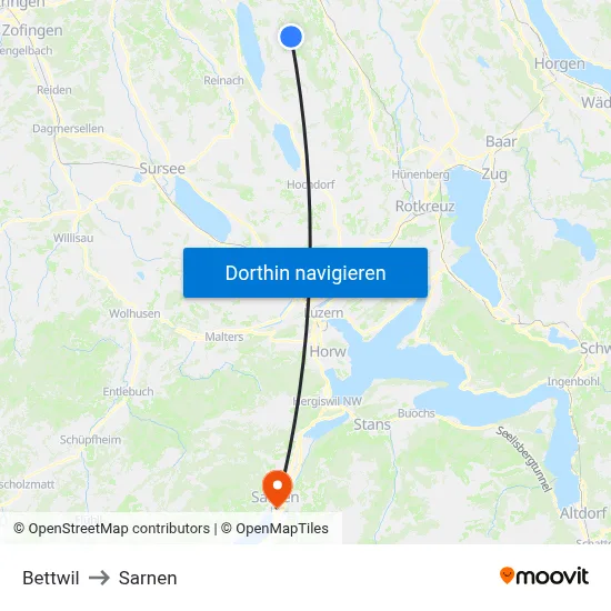 Bettwil to Sarnen map