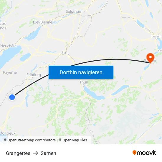 Grangettes to Sarnen map
