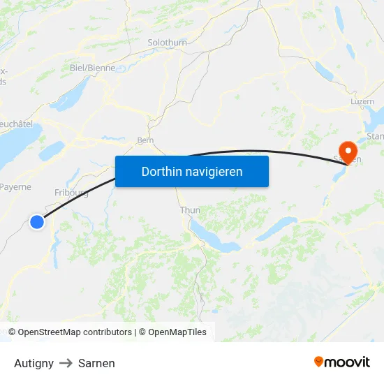 Autigny to Sarnen map