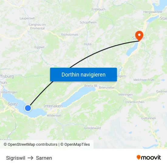 Sigriswil to Sarnen map