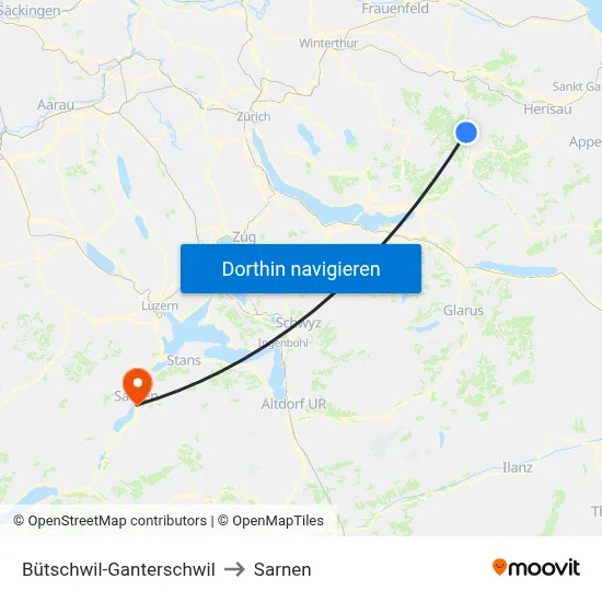 Bütschwil-Ganterschwil to Sarnen map