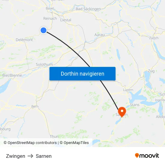 Zwingen to Sarnen map
