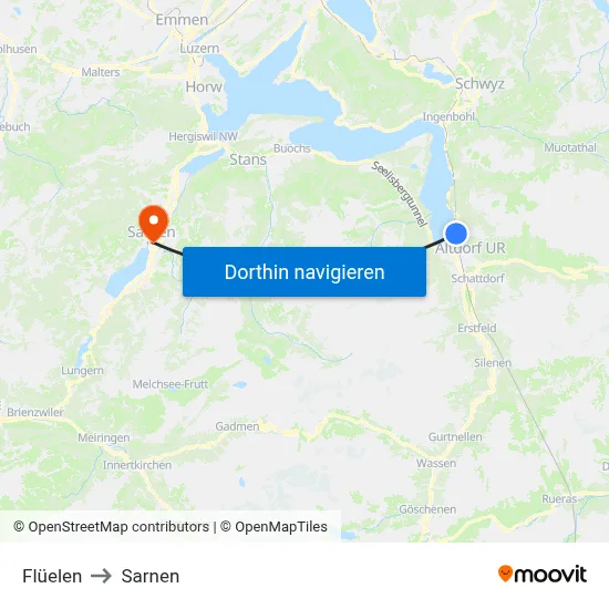 Flüelen to Sarnen map