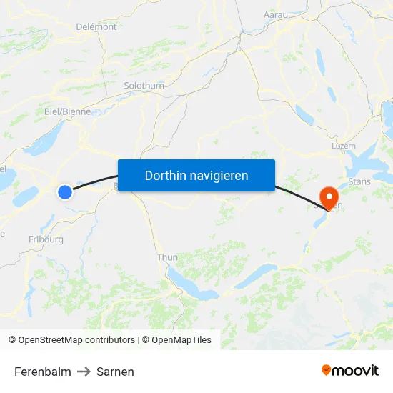 Ferenbalm to Sarnen map