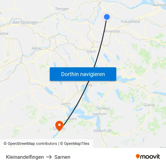 Kleinandelfingen to Sarnen map