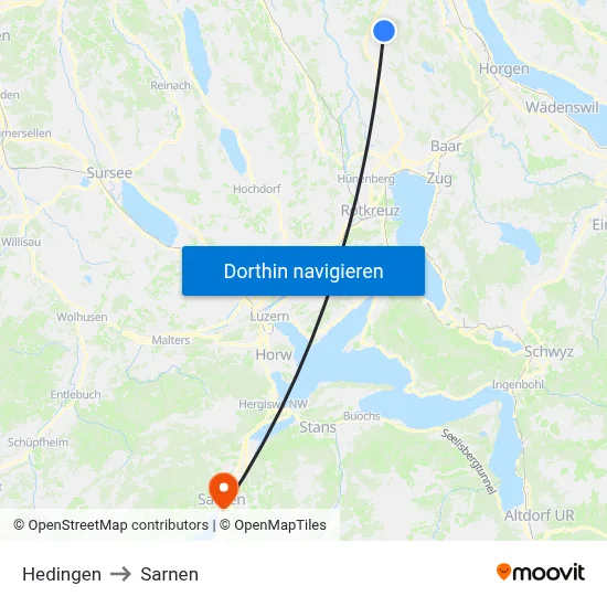 Hedingen to Sarnen map