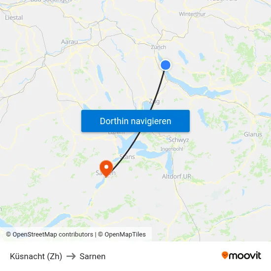 Küsnacht (Zh) to Sarnen map