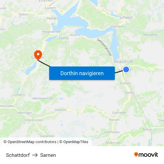 Schattdorf to Sarnen map