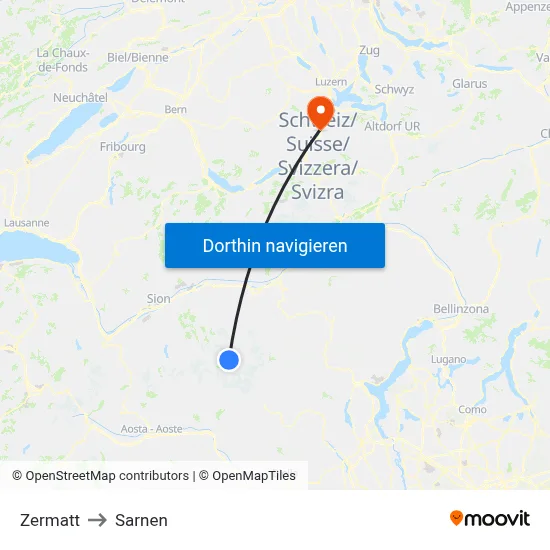 Zermatt to Sarnen map