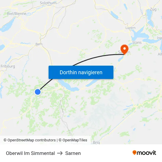 Oberwil Im Simmental to Sarnen map