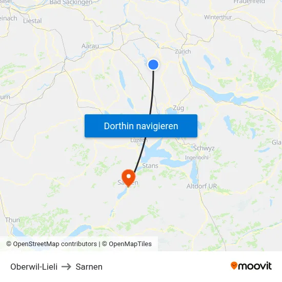 Oberwil-Lieli to Sarnen map
