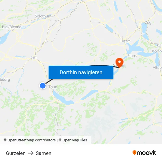 Gurzelen to Sarnen map