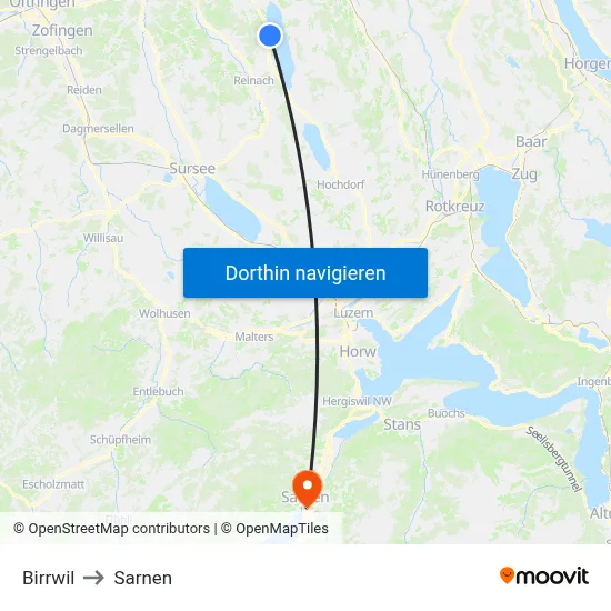 Birrwil to Sarnen map