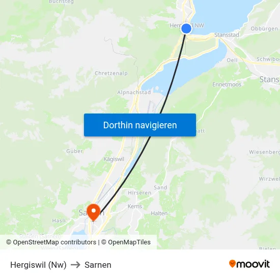 Hergiswil (Nw) to Sarnen map