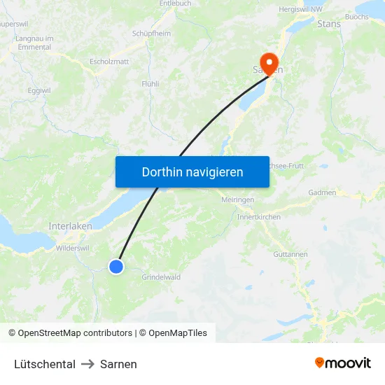 Lütschental to Sarnen map